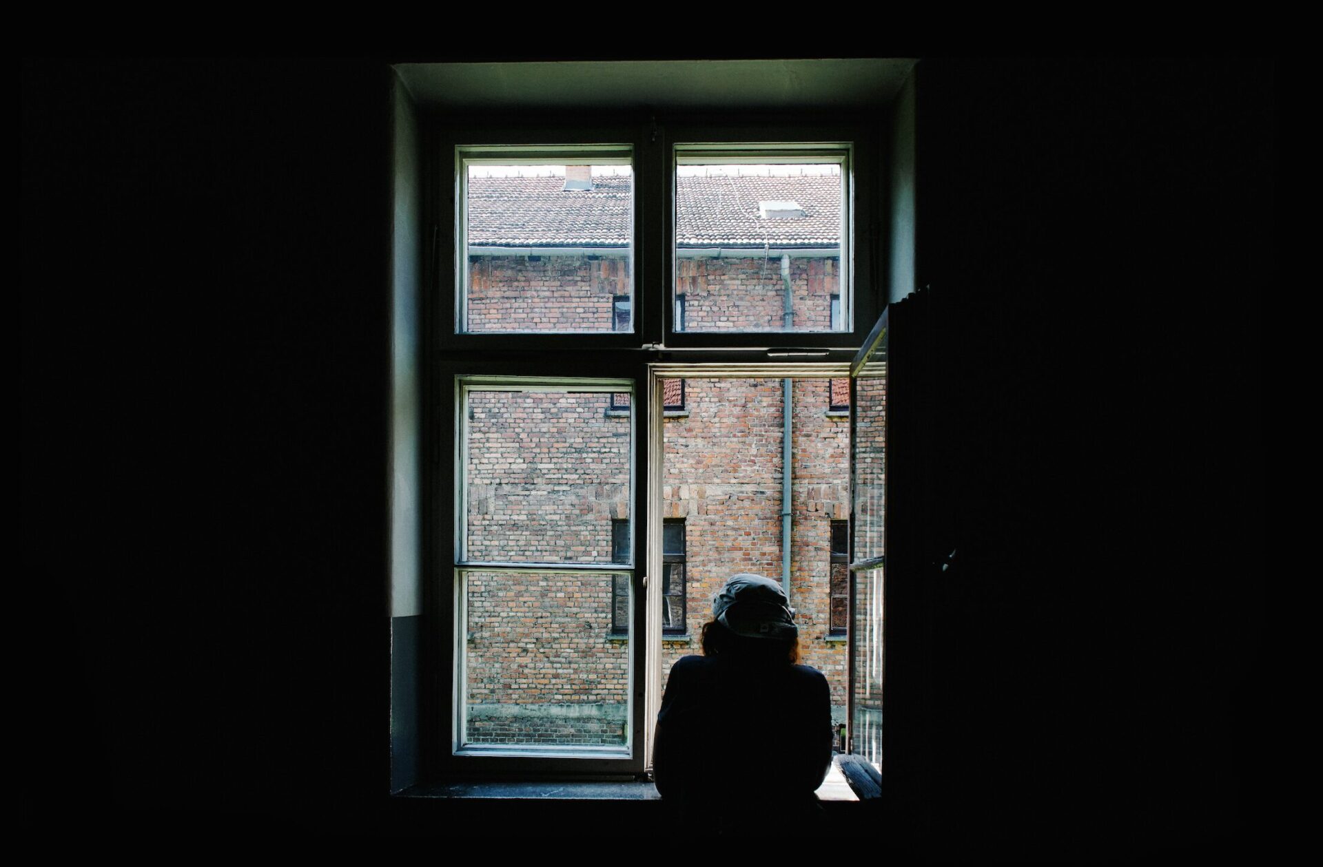Looking out a window